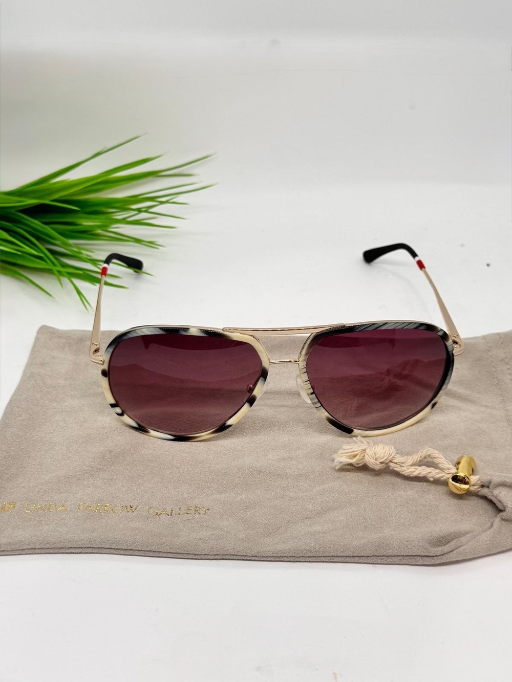 Linda Farrow Aviator Sunglasses with Burgundy Tint and Tortoiseshell Trim/NWOB